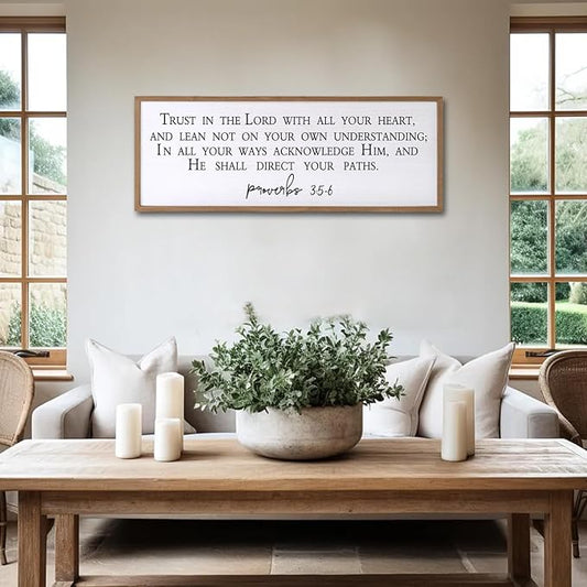 Trust in the Lord With All Your Heart Bible Verse Framed Wall Art, 40''×15'' Rustic Religious Christian Proverbs 3:5-6 Sign, Horizontal Holy Inspirational Catholic Scripture Decor