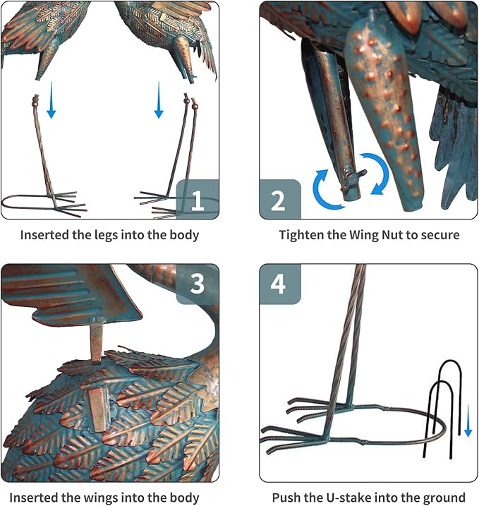 33-37 Inch Metal Crane Garden Statue Décor, Bird Heron Garden Sculpture & Statues, Outdoor Decoration for Yard Pond Lawn Backyard Pool, Vintage Spread Wings Crane, Set of 2 Copper…