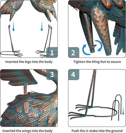 33-37 Inch Metal Crane Garden Statue Décor, Bird Heron Garden Sculpture & Statues, Outdoor Decoration for Yard Pond Lawn Backyard Pool, Vintage Spread Wings Crane, Set of 2 Copper…