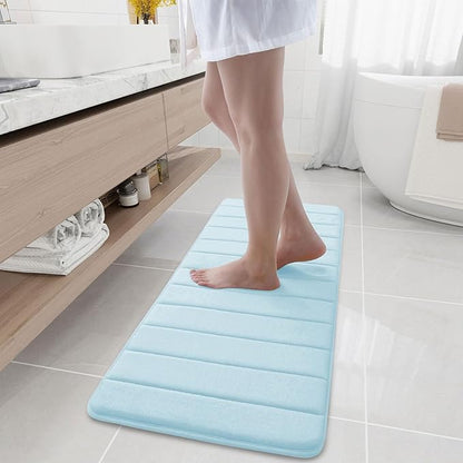 Buganda Memory Foam Bath Mat, 47" x 17", Ultra Soft and Non-Slip Bathroom Rugs, Water Absorbent and Machine Washable Bath Rug Runner for Bathroom, Shower, and Tub, Light Blue