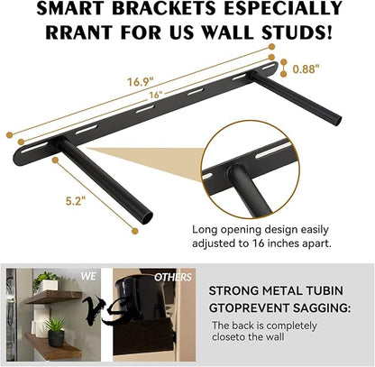 BGMG Wood Floating Shelves for Wall 24 inch Set of 2, Rustic Wooden Wall Mount Shelves for Living Room Bedroom Kitchen Farmhouse-24x6.7x1.25 inch- Gold Oak