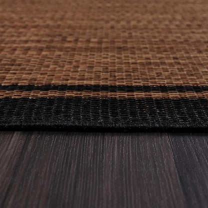CAMILSON Indoor Outdoor Rug, 5x7 Bordered Nut Brown Black Modern Area Rugs for Indoor and Outdoor Patios, Kitchen and Hallway Mats, Washable Porch Deck Outside Carpet (Bordered Nut Brown Black, 5 x 7)