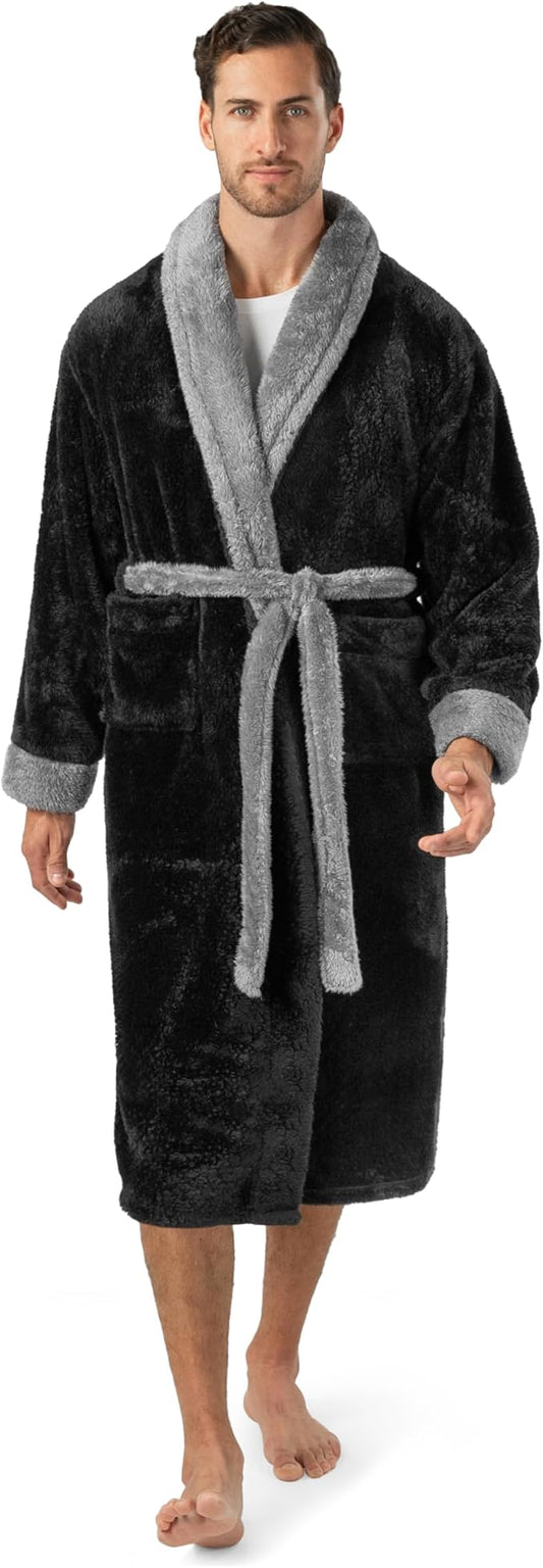 PAVILIA Mens Soft Robe, Plush Fluffy Fleece Bathrobe Men, Long Sherpa Shaggy Spa Robe