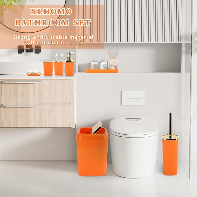 Orange Bathroom Accessories, 24 Pieces Orange and Gold Bathroom Accessories Set with Shower Curtain, Bath Towels, Trash Can, Soap Dispenser and Soap Dish for Bathroom/Housewarming