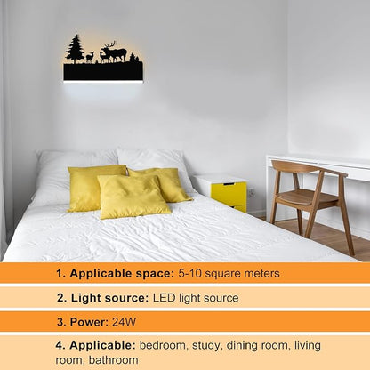 Wall Sconce LED Wall lamp, Indoor Wall Light with Cartoon Animal Pattern Design, Metal Acrylic Wall Lighting Glow Up and Down for Mirror Living Room Bedroom Hallway, 12W (Forest Deer)