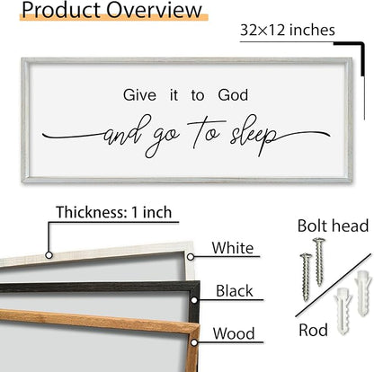 SRSZHIYUE Give It To God And Go to Sleep Sign Wall Decor 32"×12" for Master Bedroom Above Bed Guest Room Over Art Decoration (White)