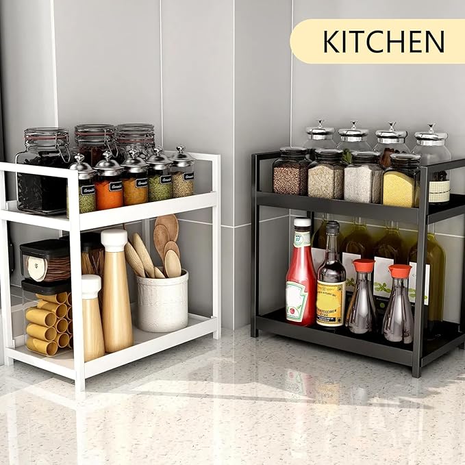 2-Tier Bathroom Countertop Organizer Multifunctional Vanity Tray Cosmetic and Makeup Storage Rack Kitchen Spice Shelf Freestanding Organizer (White)
