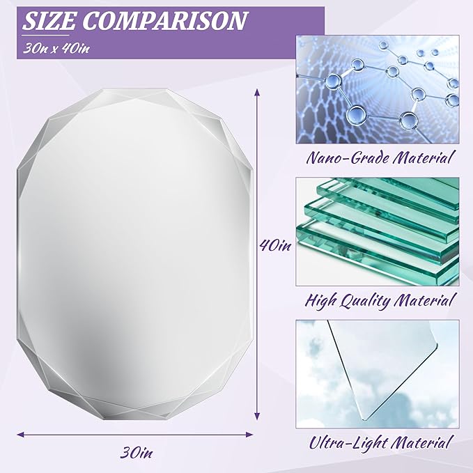 Bathroom Mirror for Wall, 30" x 40" Oval Mirror, Bathroom Vanity Mirror, Wall Mount Vanity Mirrors, Beveled Edge Frameless Wall Mirrors Decorative, Irregular Beveled Edge Mirror
