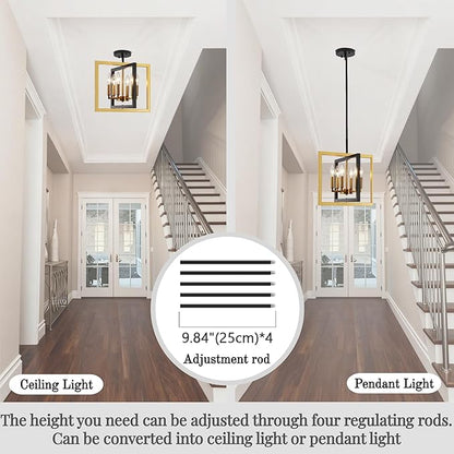 ANKYLHUA Small Black Gold Chandelier,6-Lights Ceiling Light Fixture E12,Adjustable Hight Pendant Lights Kitchen Island,Chandeliers for Dining Room Bedroom,Entryway,Foyer