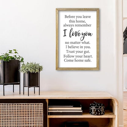 Before You Leave This Home Sign Wall Decor 16x11 Inch I Love You Inspirational Entryway Wood Framed Wall Hang Art (Wood)