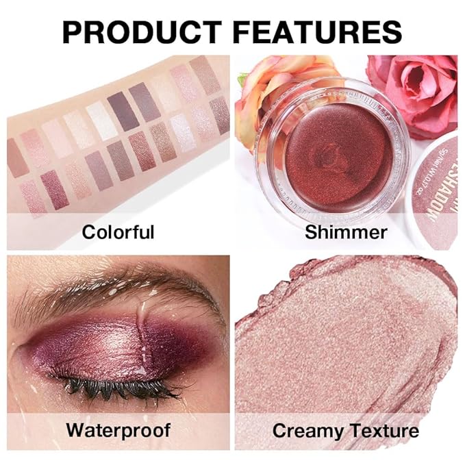 Cream Glitter Antique Rose Shimmer Metallic Eyeshadow Palette Makeup, Natural Single Mini Instant Holographic Eyeshadow For Older Women, Sombras Crema Para Ojos,Talc,Paraben&Cruelty Free,R02