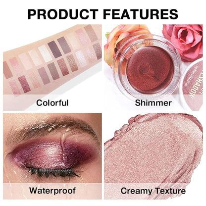 Cream Glitter Antique Rose Shimmer Metallic Eyeshadow Palette Makeup, Natural Single Mini Instant Holographic Eyeshadow For Older Women, Sombras Crema Para Ojos,Talc,Paraben&Cruelty Free,R02