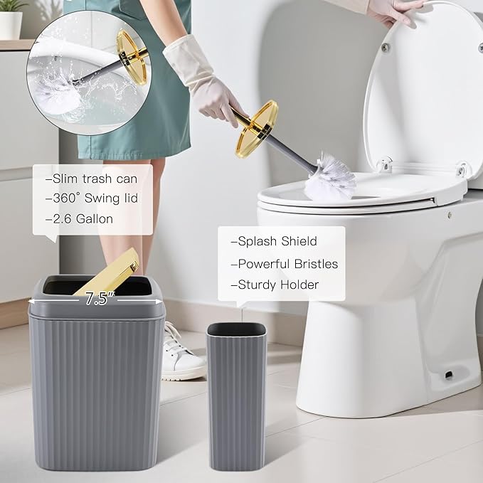 32PCS Bathroom Sets with Shower Curtain and Rugs-Grey Bathroom Accessories,Non Slip Bathroom Rugs Set with Toilet Lid Cover, Waterproof Shower Curtain, 3PC Soap Dispenser with Trash Can