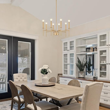 8 Light Gold Chandelier Light Fixture, Modern Farmhouse Chandeliers for Dining Room Light Fixture, Metal Candle Pendant Chandelier for Foyer Entryway Stairs Living Room Bedroom Kitchen