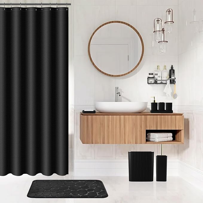 30PC Bathroom Accessories Set - Gorgeous Black Bathroom Set, Bathroom Accessory Set, Black Shower Curtain Set with Shower Caddies