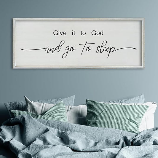 SRSZHIYUE Give It To God And Go to Sleep Sign 40"×15" for Master Bedroom Above Bed Wall Decor Large Farmhouse Guest Room Over Art Decoration (White)