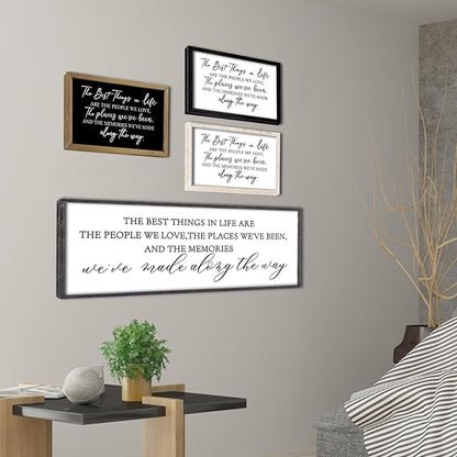 The Best Things in Life Wall Decor Sign 32 x 12 Inch Memories Inspirational Quotes Wood Framed Family Entryway Living Room Home Wall Art for Farmhouse Bedroom Room (Black)