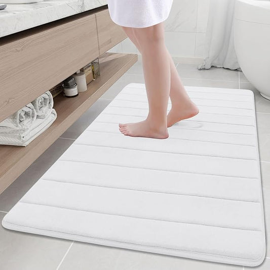 Buganda Memory Foam Bath Mat, 47" x 32", Ultra Soft and Non-Slip Bathroom Rugs, Water Absorbent and Machine Washable Bath Rug Runner for Bathroom, Shower, and Tub, White