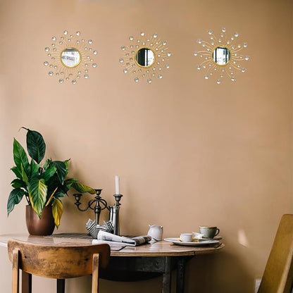 Mirror Wall Decor Wall Mirrors Decorative Sunburst Boho Mirror Gold Mirror Wall Art Metal Decor Mirror Hanging Living Room Bedroom Bathroom Set of 3