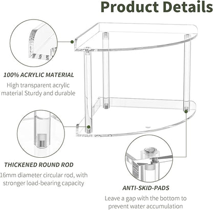 2 Tier Acrylic Corner Shelf Organizer Storage 9.5x9.5x8 Inch, Transparent Countertop Corner Shelf for Bathroom, Kitchen, Bedroom, Office, Study Room