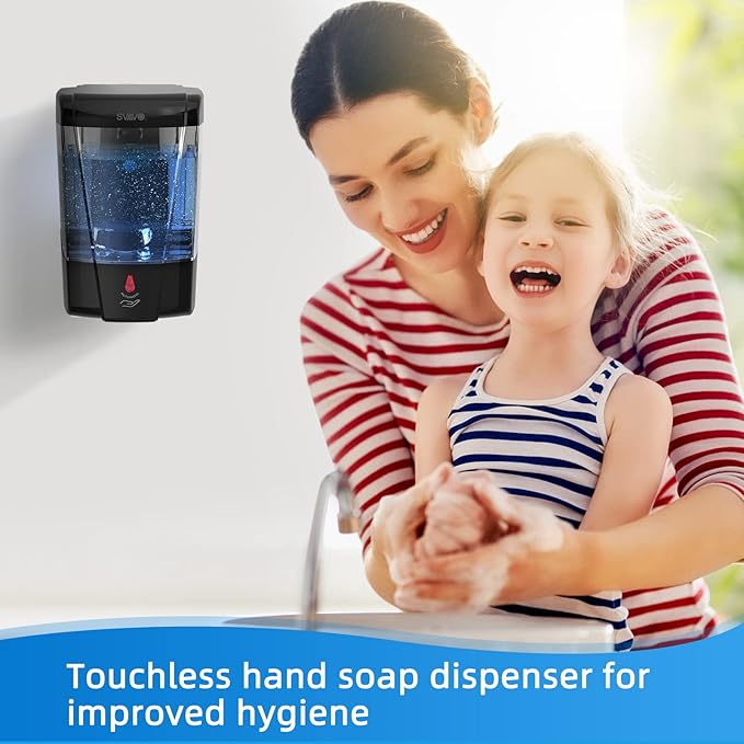 SVAVO Automatic Soap Dispenser Hand Soap Dispenser Wall Mount 600m/21 fl.oz, Touchless Electric Sensor Pump Battery Operated for Offices Home Kitchen Bathroom Hotel Restaurant Commercial