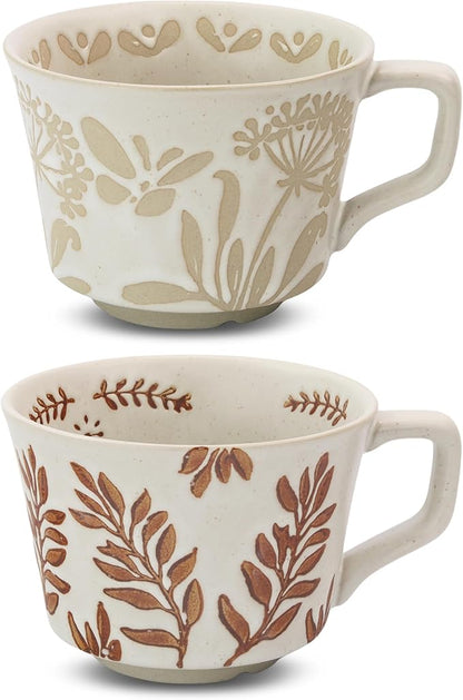 Ceramic Coffee Mug, 12 oz Novelty Unique Teacup with Large Handle, Stoneware Cup for Tea Mocha Latte Cappuccino Espresso (Set of 2, Butterfly and Ivy)