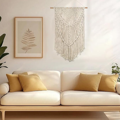 JONKASIPA Macrame Wall Hanging - Bohemian Handmade Woven Tassel Tapestry Chic Lace Hanging Home Decor,Macrame Wall Decor for Bedroom,Living Room or Apartment(White)