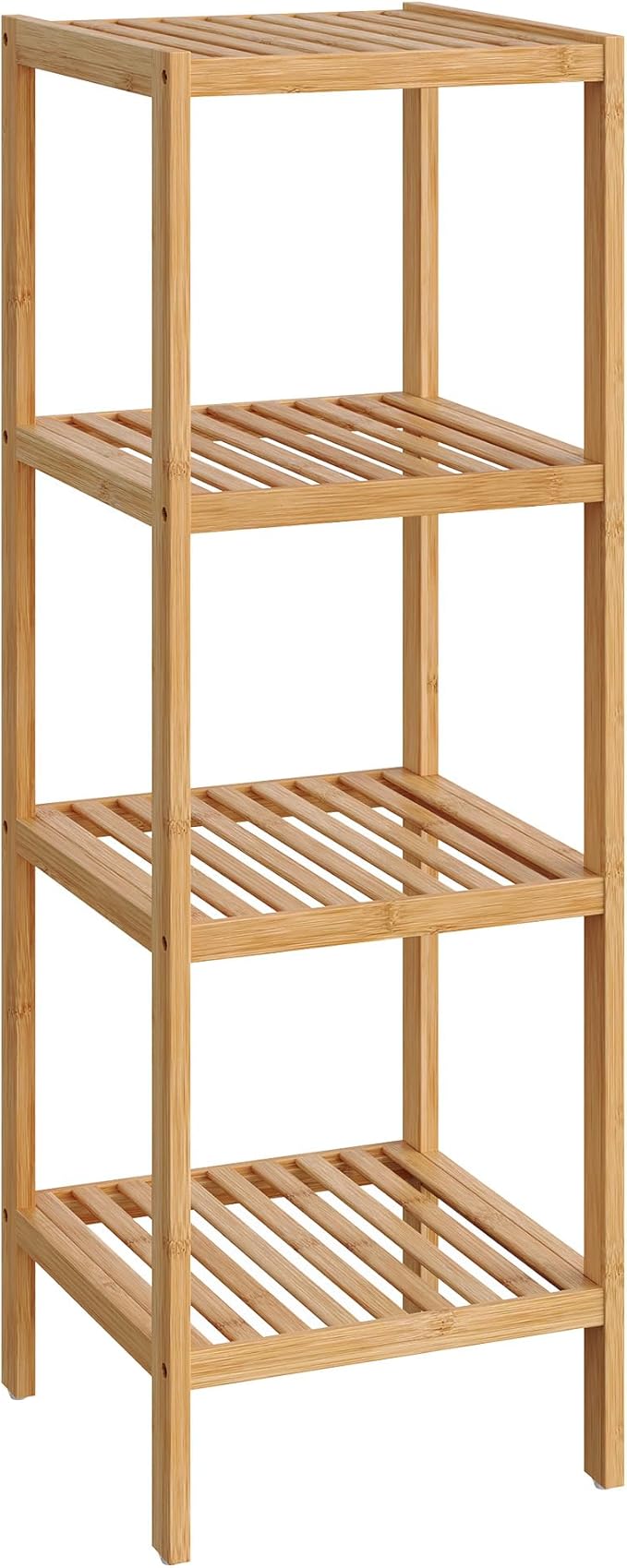 SONGMICS Bamboo Storage Shelf, 4-Tier Shelving Unit, Multifunctional, in the Entryway, Bathroom, Living Room, Balcony, Kitchen, 13 x 13 x 38.6 Inches, Light Bamboo UBCB54Y