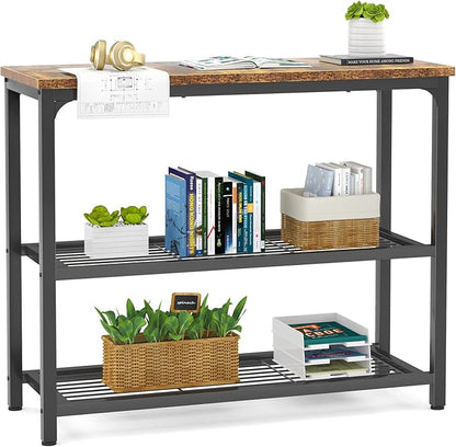 Ecoprsio Small Console Table, Sofa Table with Double Mesh Shelves, Industrial Entryway Table for Entryway, Hallway, Foyer, Front Hall, Sofa Couch, Living Room, Bar, Kitchen, 32 Inch, Rustic
