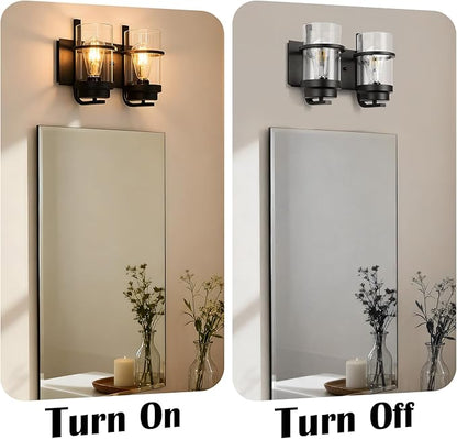 Bathroom Vanity Light Fixtures,2 Light Bathroom Vanity Lights,Black Farmhouse Sconce Over Mirror(Bulbs not Included)