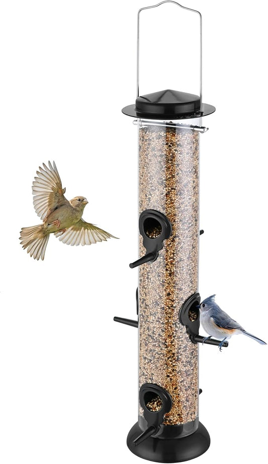 Bird Feeders for Outdoors Hanging,Finch Feeders for Outside,Chew-Proof Hanging Bird Feeder,Rust-Proof Birdfeeder,Squirrel Proof 6 Ports Metal Bird Feeder,14 Inch,1 Pack,Black
