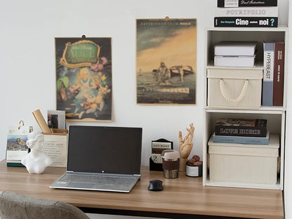 StorageWorks Storage Bins with Lids, Decorative Storage Boxes with Lid and Soft Rope Handles, Foldable Storage Baskets for Closet, Shelves, Stackable, Ivory and White, Medium, 3-Pack