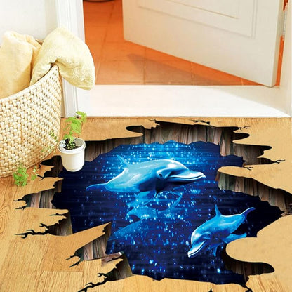Quanhaigou 3D Wall Decals Stickers Wall Murals Wallpaper Decor for Home Floor Living Room (Blue Dolphin)