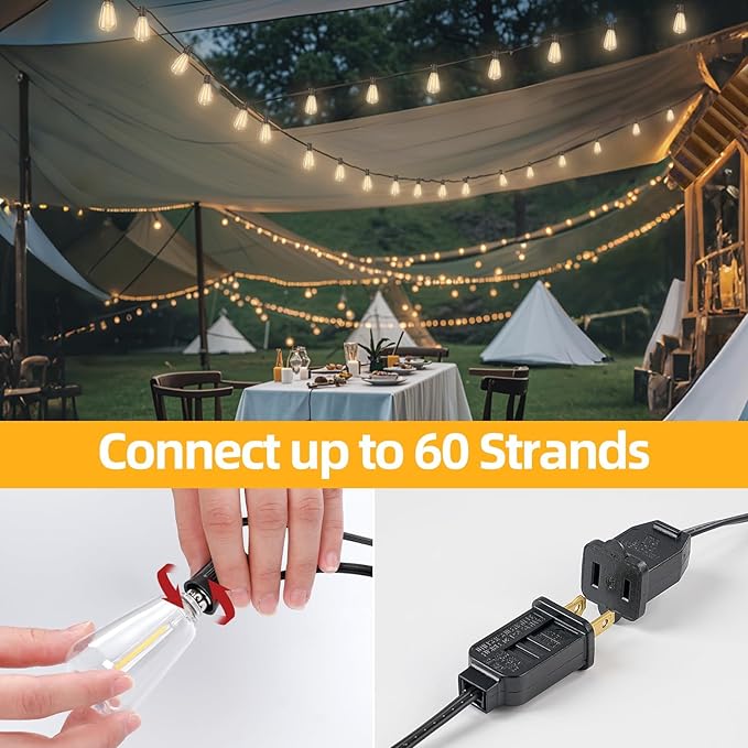 ST38 Outdoor String Lights 25FT with 12+1 LED Bulbs, E12 Socket, Waterproof Commercial Grade, 2700K Warm White for Garden, Backyard, Bistro, Patio, Porch, Deck, Gazebo, Wedding Decor