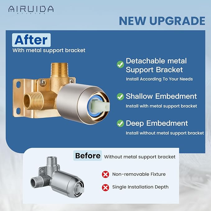 Airuida Shower Faucet Set,Single Function Shower Trim Kit,Wall Mount 6 Inch Round Rainfall Shower Head and Handle Set,Single Handle Shower System Set Male Threads Rough-in Valve Brushed Nickel