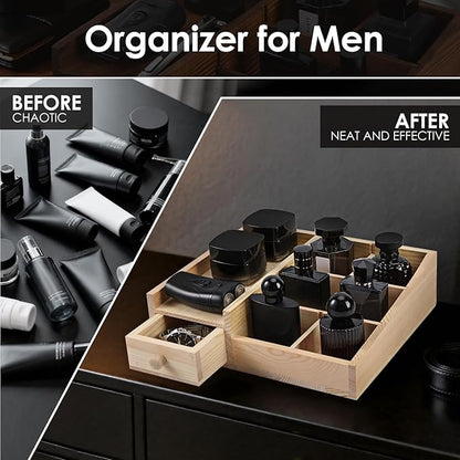 Organizer For Men,Bathroom Countertop Organizer,Perfume Organizer,Cologne Organizers,Restroom Organizer,Dresser Top Organizers,Perfume Stand,Gifs For Men,Wooden Adjustable Partition(Burlywood)