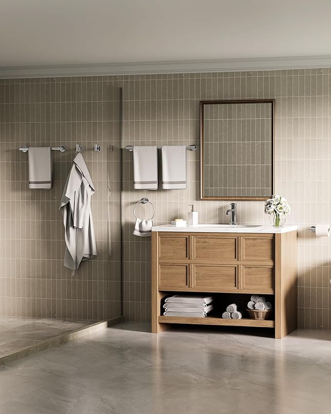 Chrome Bathroom Accessories Set, SUS304 Stainless Steel 6 Pieces Bathroom Hardware Set, 16&26 Inch Bath Towel Bar Set, 2 Towel Hooks, Toilet Paper Holder, Towel Racks for Bathroom Wall Mounted