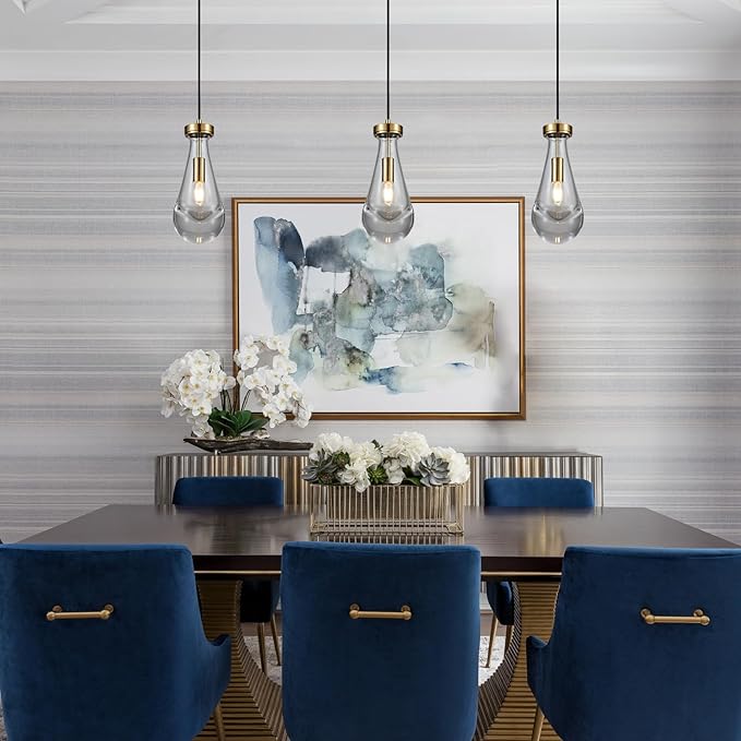 Raindrop Pendant Light, Brass Glass Pendant Lighting, Teardrops Modern Hanging Light for Entryway Foyer Stairway Kitchen Island Bedroom Dining Living Room Hallway