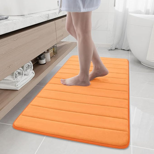 Buganda Memory Foam Bath Mat, 47" x 24", Ultra Soft and Non-Slip Bathroom Rugs, Water Absorbent and Machine Washable Bath Rug Runner for Bathroom, Shower, and Tub, Orange