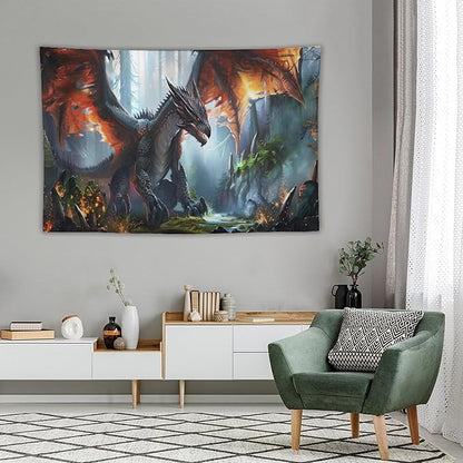 Dinosaur Tapestry Dragon Tapestries Fabric Wall Hanging Aesthetic Space Indoor Outdoor Wall Art Tablecloth Bedspread Decoration for Boy’s Bedroom Dormitory Living Room Home Decor 60"x90"