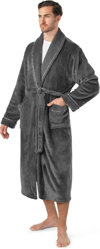PAVILIA Mens Soft Robe | Warm Fleece Robes for Men, Soft Spa Bathrobe with Shawl Collar and Pockets
