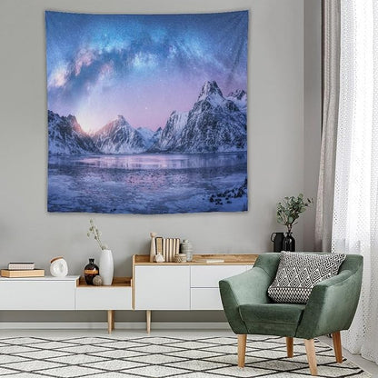 HZOHNAGO Mountain Tapestry Aurora Snow Mountain Sunset Pattern Printed Wall Tapestry Wall Hanging for Bedroom Living Room Dorm 60" W x 60" H