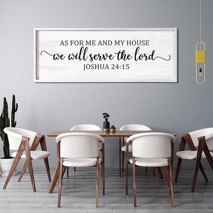 As For Me And My House We Will Serve The Lord Framed Wall Art, 40''×15'' Positive Religious Rustic Bible Verse for Christian God Jesus Christ Prayer, Vintage Horizontal Holy Catholic Scripture Decor