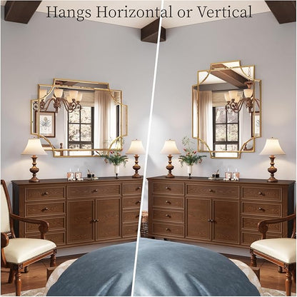 Kelly Miller Large Gold Decorative Mirror for Wall, 30"x40" Gold Bathroom Mirror Vanity Wall Mirror Rectangle Mirror Beveled for Master Bath Half Bath Living Room Bedroom Farmhouse Fireplace Hallway