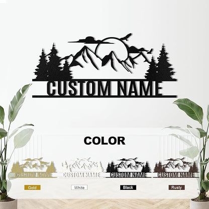 Personalized Mountain Metal Sign, Metal Mountain Wall Art Decor, Custom Family Name Sign, Custom Sign Outdoor Metal, Forest Home Decor Sign, Nature Wall Art, Cabin Decor, Housewarming Gifts