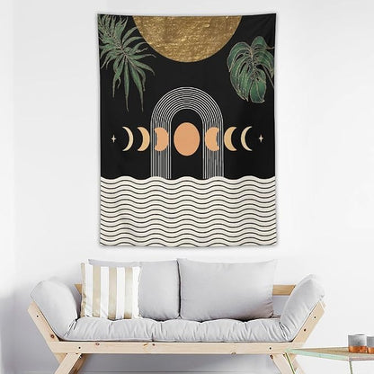 Abstract Boho Tapestry, Mid Century Tropical Tree Leaves Modern Geometric Arch Bohemian Botanical Tapestry, Home Aesthetic Wall Hanging Art Decor for Living Room Bedroom Dormitory 40x60 Inch