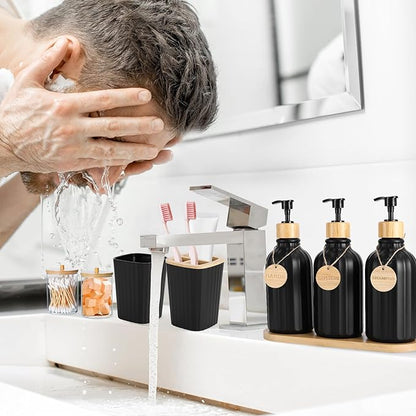 Black Bathroom Accessories Set 17PCS Bathroom Set with 3PCS Soap Dispenser Bathroom Accessory Set Black Trash Can for Bathroom Decor