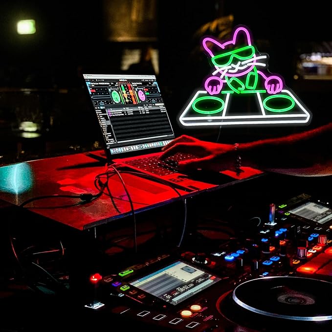 Cat DJ Player Neon Sign Dimmable DJ Player Led Neon Light for Wall Decor USB Powered Cool Neon Light Sign for Bar Party Man Cave Bedroom Art Wall Decoration