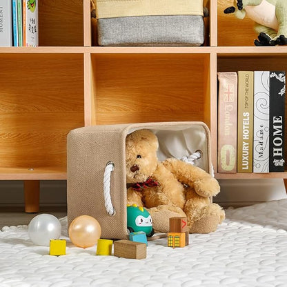 TheWarmHome Storage Bins for Shelves - Medium 3Pack 13.8L*9.8W*6.7H inch Canves Storage Basket for Organizing, Fabric Storage with Handles for Clothes Baby Dog Toys(Beige)