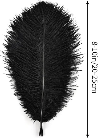 THARAHT Black Ostrich Feathers 12pcs Natural Bulk 8-10Inch 20cm-25cm for Crafts Wedding Party Centerpieces Halloween and Home Decoration Feathers